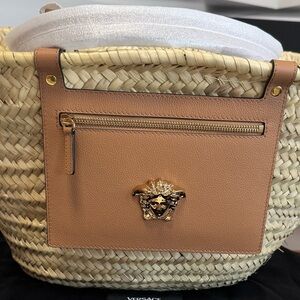 Versace Tan Leather Trim Tote